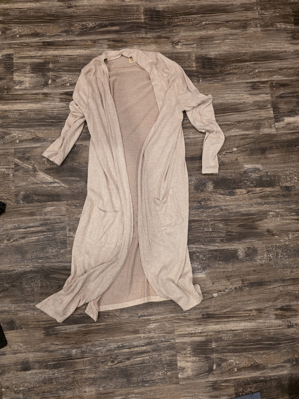 Faded Glory Long Open-Front Cardigan in Light Beige